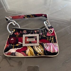 Guess Red and Black Floral Clutch with Silver Accents
